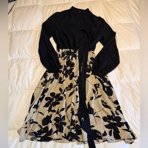 Elegant Black and Cream Floral Dress